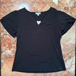 Calvin Klein Flutter Sleeve Popover Top Black Size LARGE